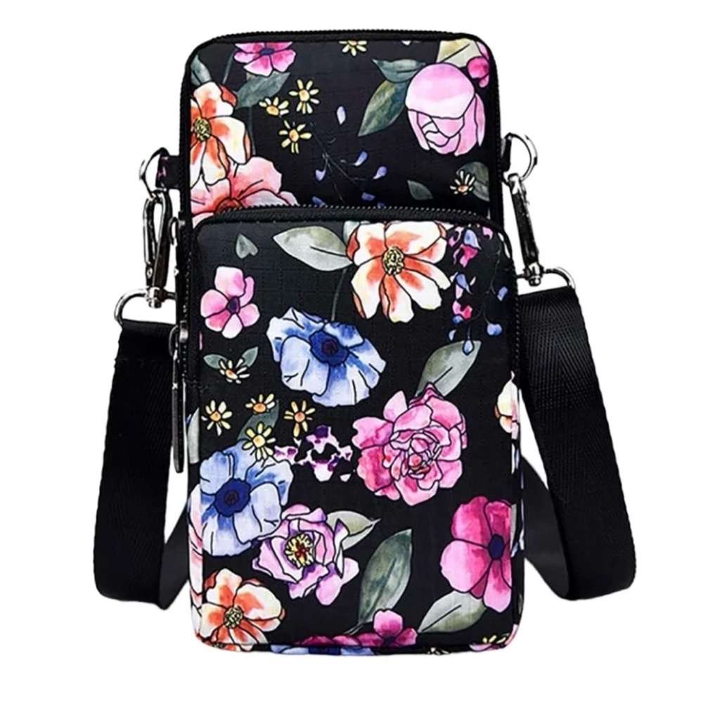 Floral Crossbody Bag. Cell Phone Purse. Armband Wristband Travel Wallet